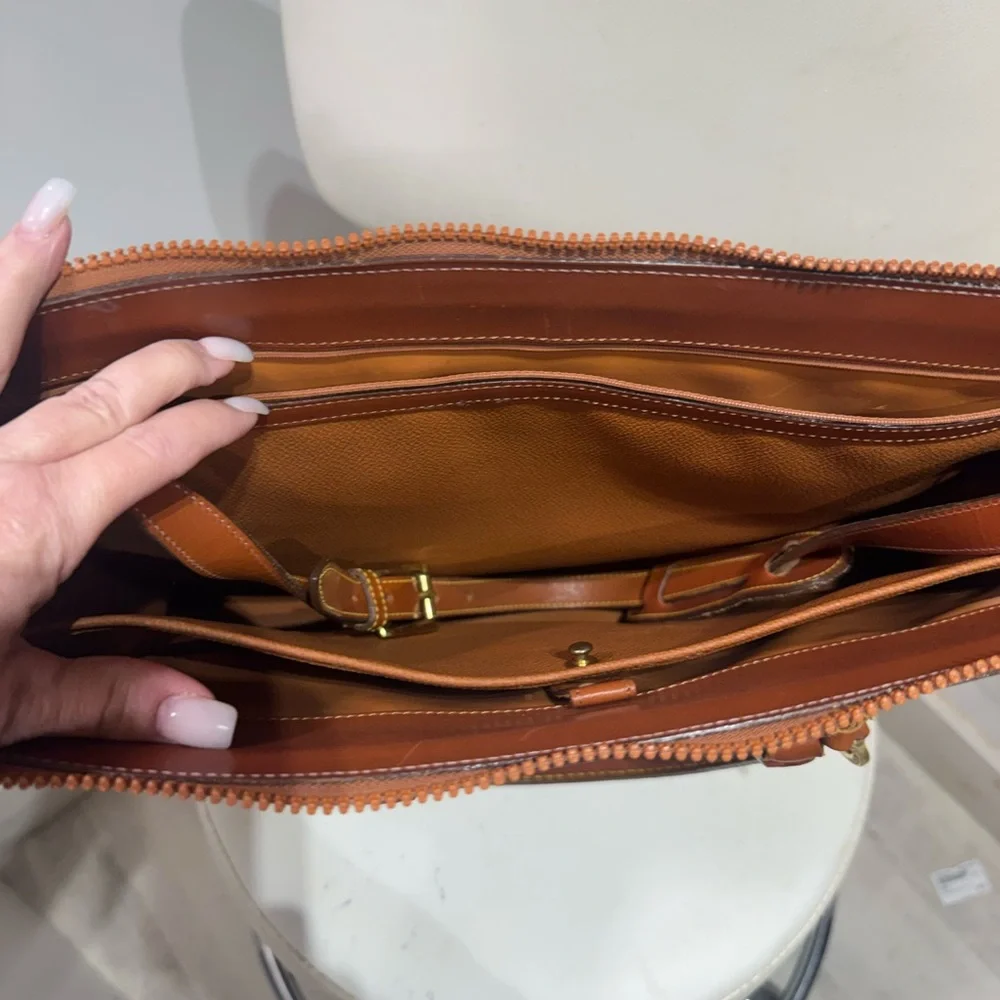 Dooney & Bourke Tan and Brown Leather-Trim Laptop Bag
